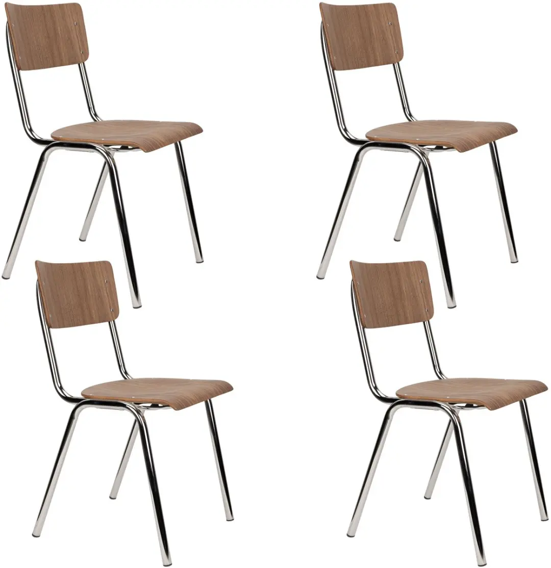 Zuiver Back to School Eetkamerstoelen Walnoot/Chroom
