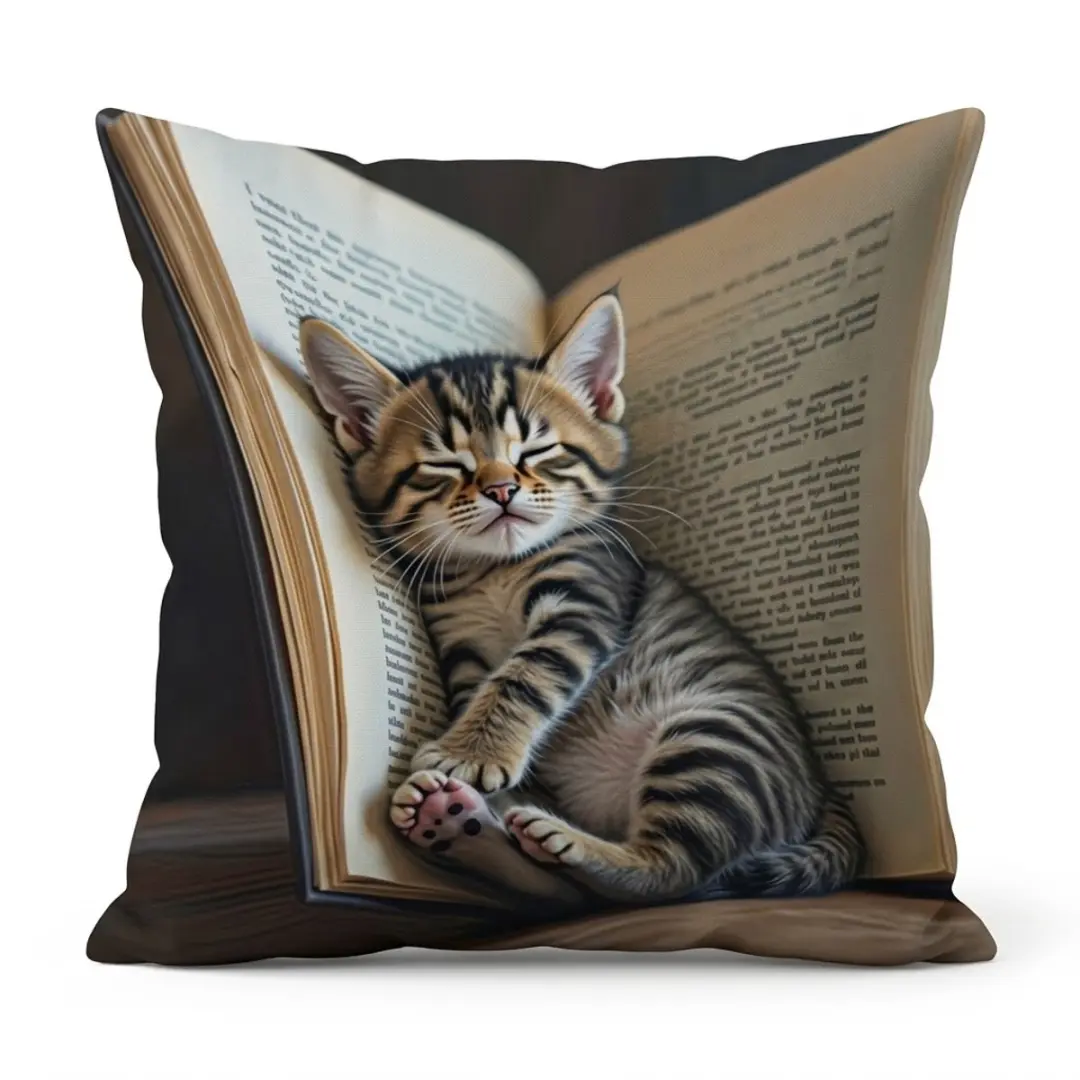 Zwarte kussen hoesje vierkant met katten print modern polyester sierkussen hoes