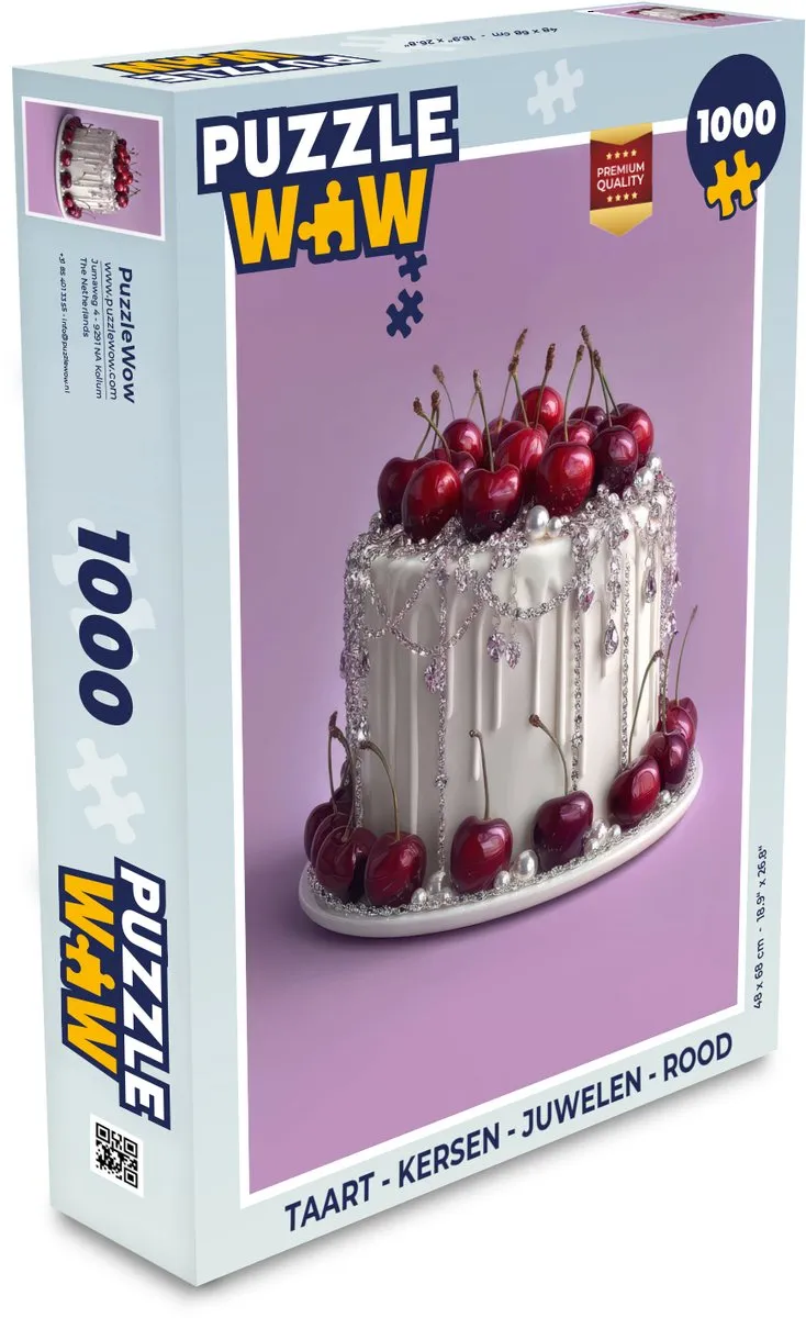 PuzzleWow Taart met Kersen & Juwelen Legpuzzel 1000 Stuks - Rood