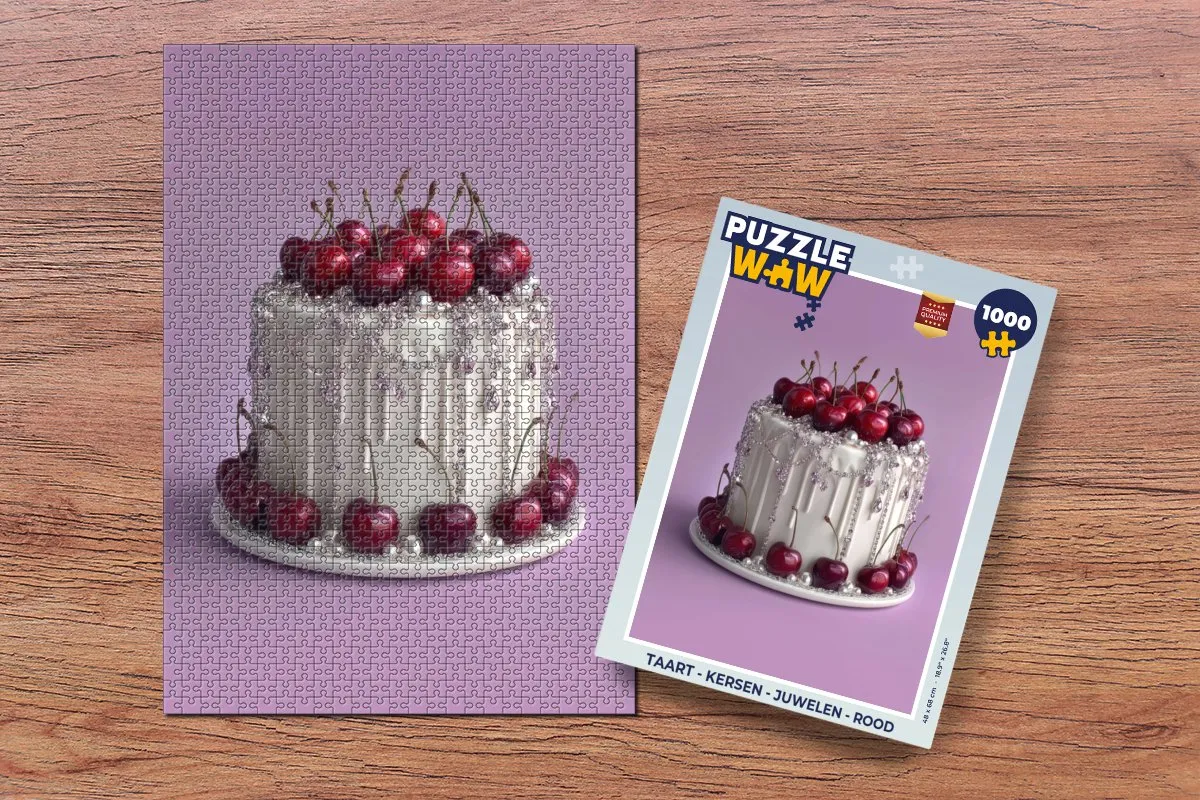 PuzzleWow Taart met Kersen & Juwelen Legpuzzel 1000 Stuks - Rood