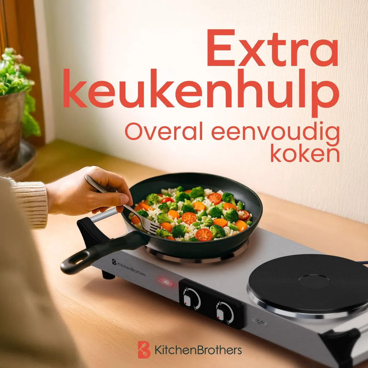 KitchenBrothers KB680 Elektrische Kookplaat 2 Pits 2500W - RVS