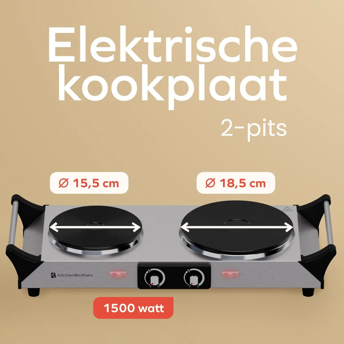 KitchenBrothers KB680 Elektrische Kookplaat 2 Pits 2500W - RVS