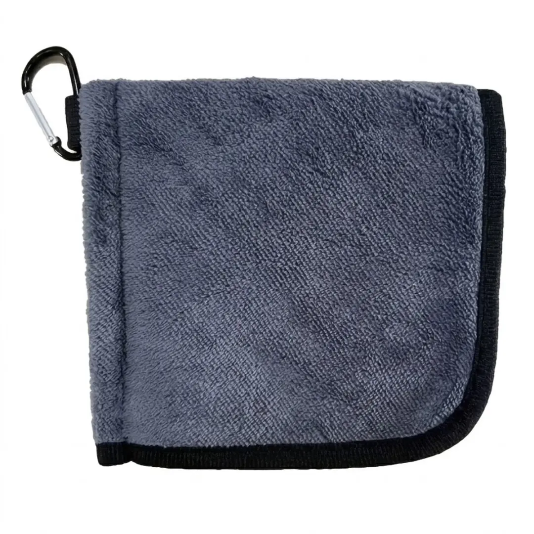 Golfhanddoek grijs microvezel golfhanddoek unisex met karabijnhaak opvouwbaar sn