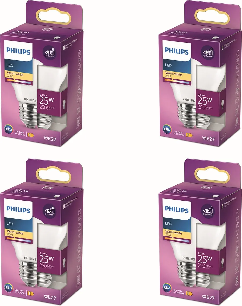 Philips LED E27 Mat LED Kogellamp 2.2W Warmwit