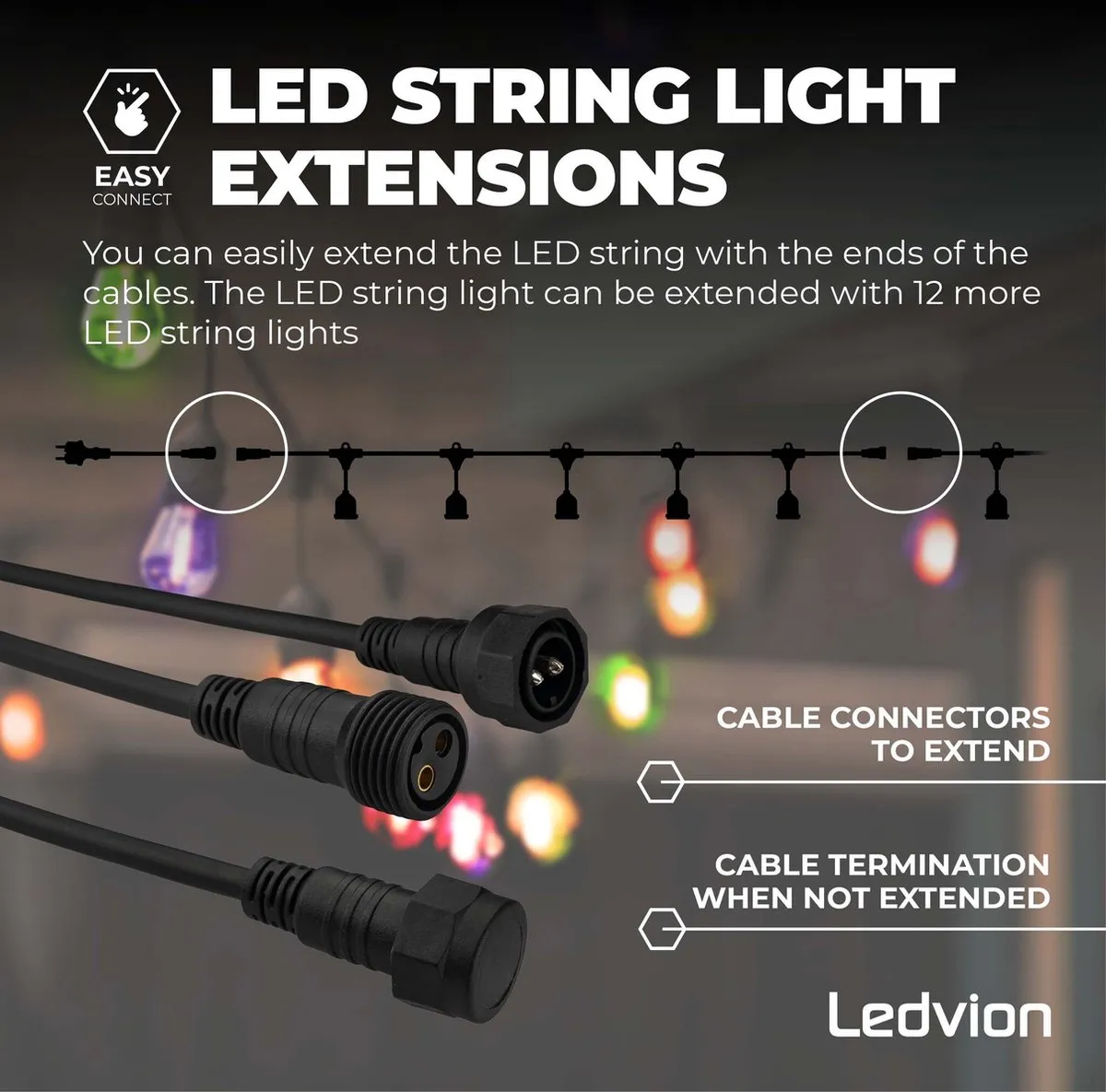LEDVION Prikkabel 10m - 50x Multicolor LED 1W - IP65