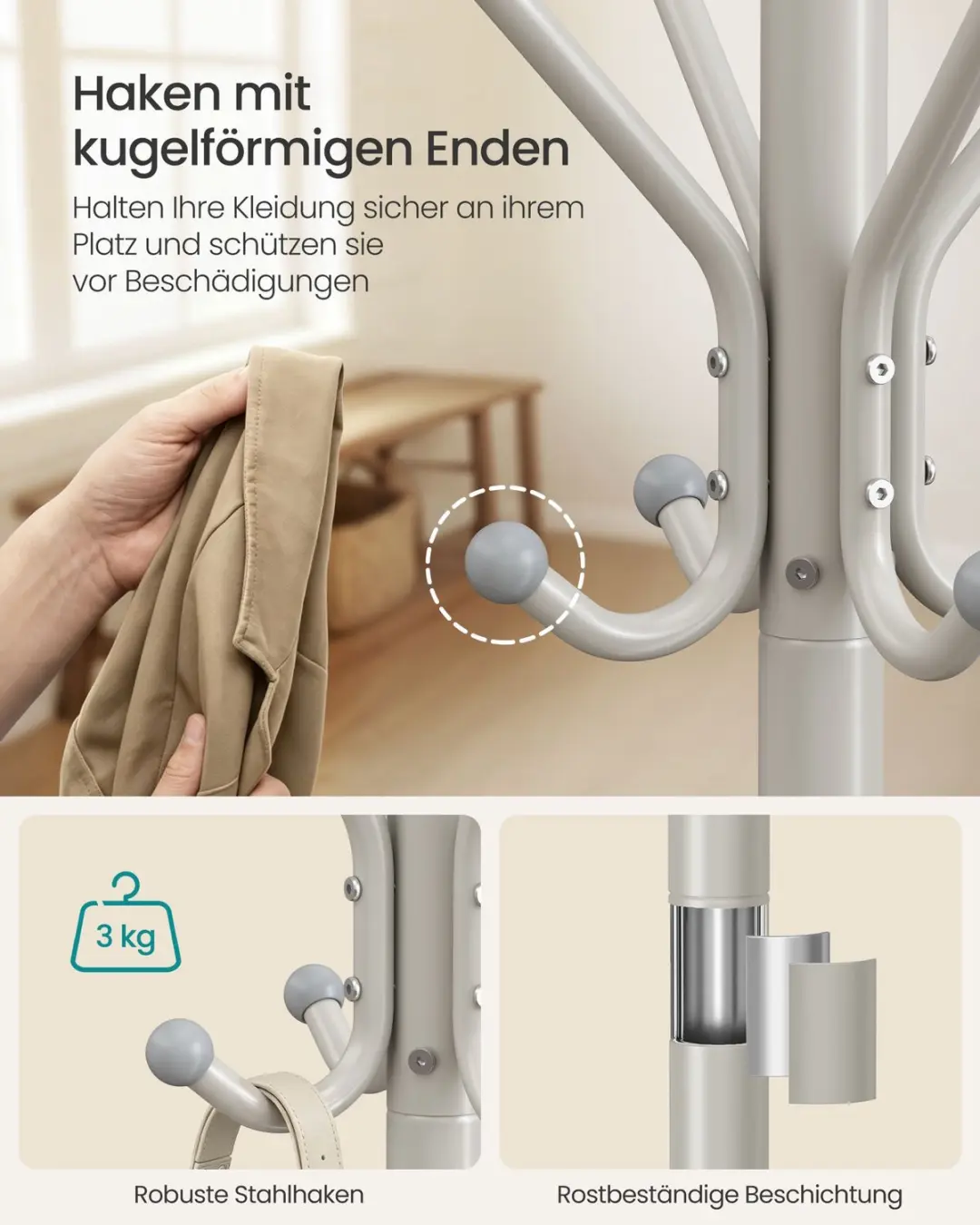 Songmics RCR081LH01 Kapstok 16 Haken - Beige - afbeelding 5 van 6