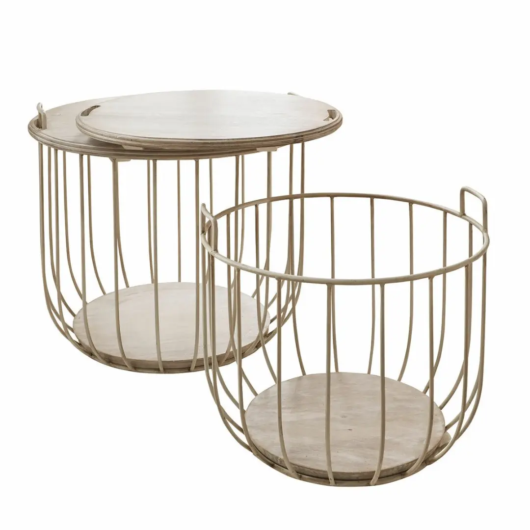 Loberon Lawson Salontafel - 2 Stuks - Ø60cm - Antiekwit - afbeelding 3 van 6