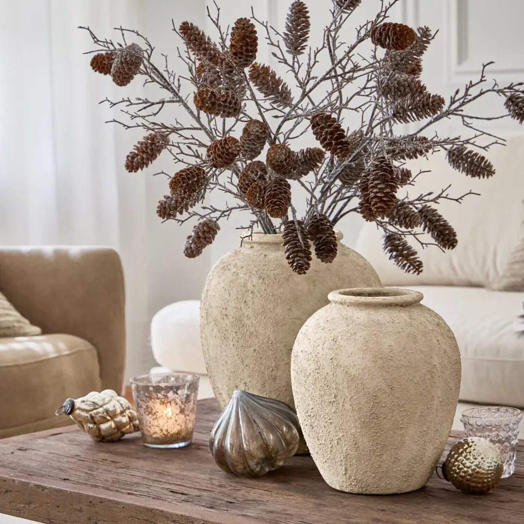 Loberon Zaviro Vaas Set - 2 Stuks Taupe - afbeelding 2 van 6