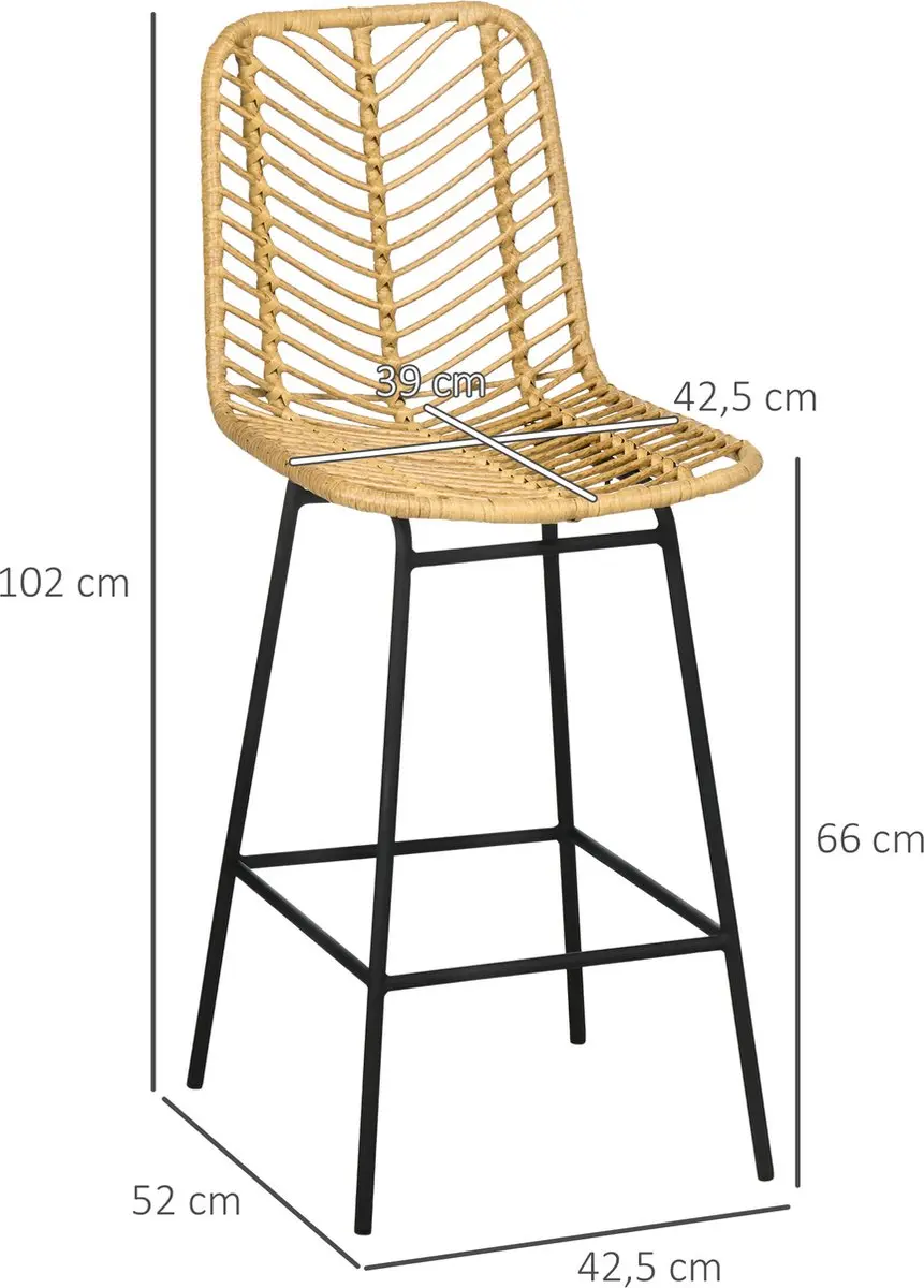 Homcom Boho Barkrukken Set van 2 - Zwart - afbeelding 6 van 6