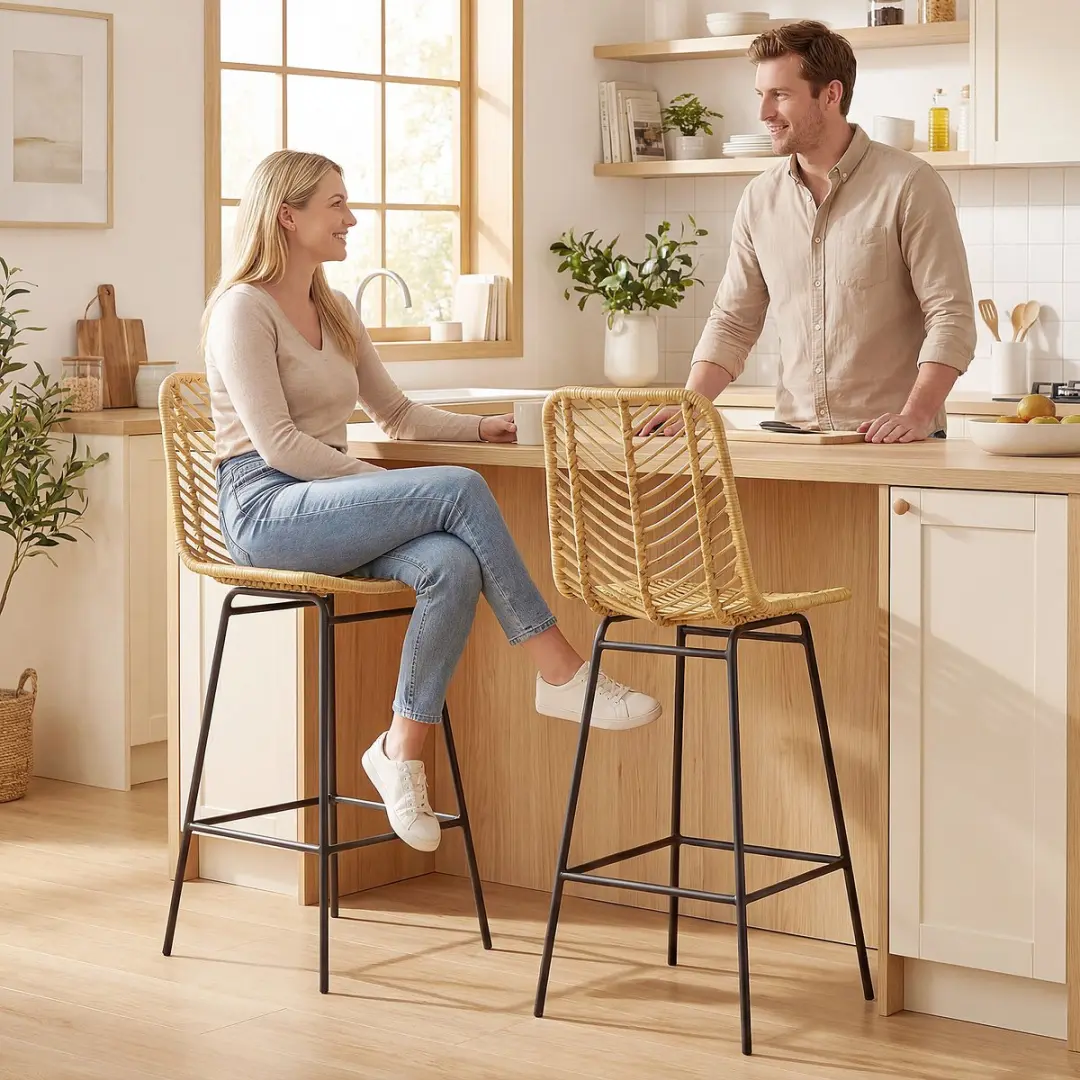 Homcom Boho Barkrukken Set van 2 - Zwart - afbeelding 5 van 6