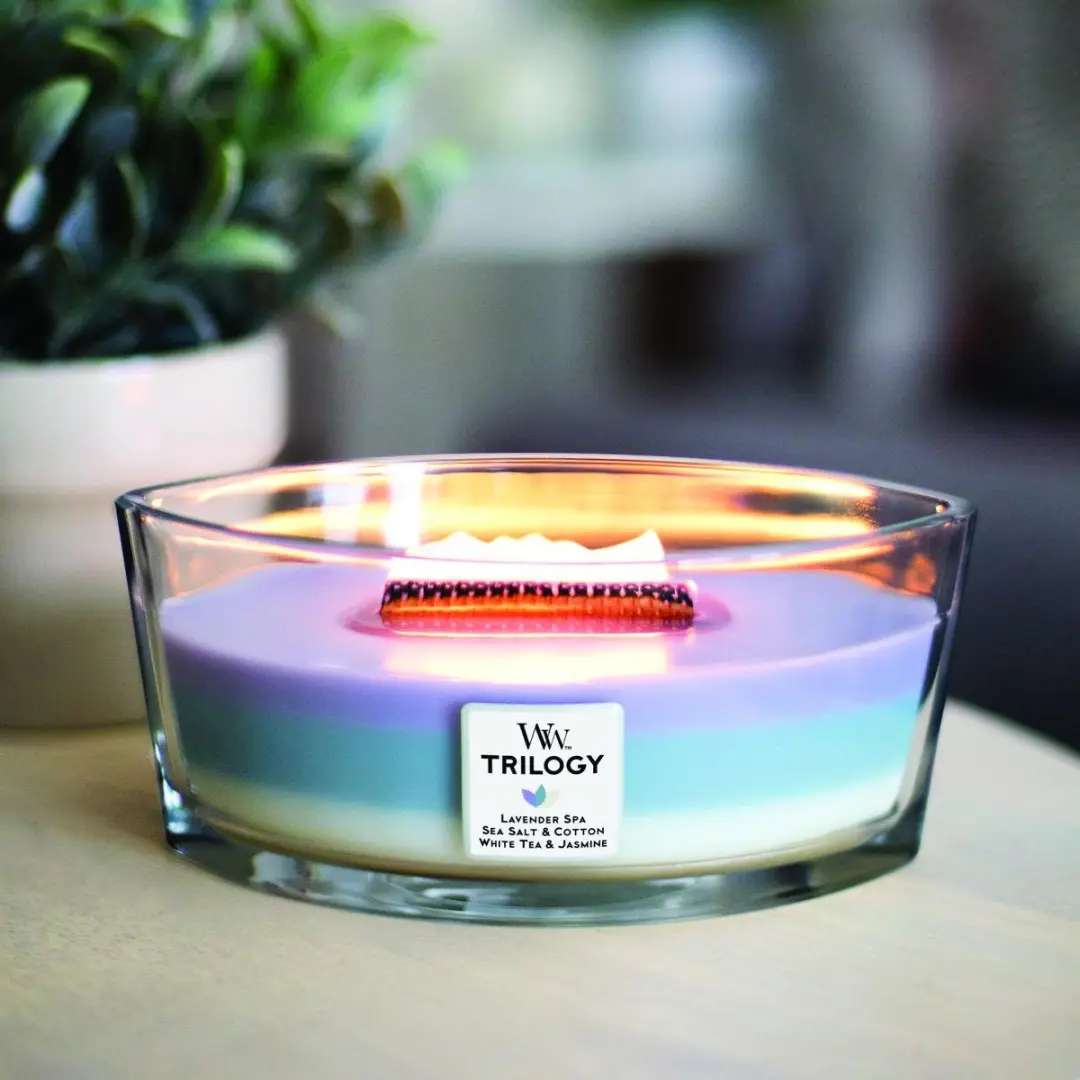 WoodWick Trilogy Geurkaars Medium Calming Retreat - Blauw - afbeelding 3 van 5