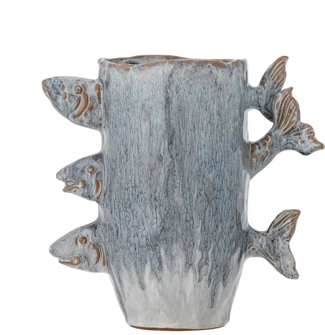 Bloomingville Tace Vaas - Aardewerk - Blauw - 23cm - afbeelding 3 van 5