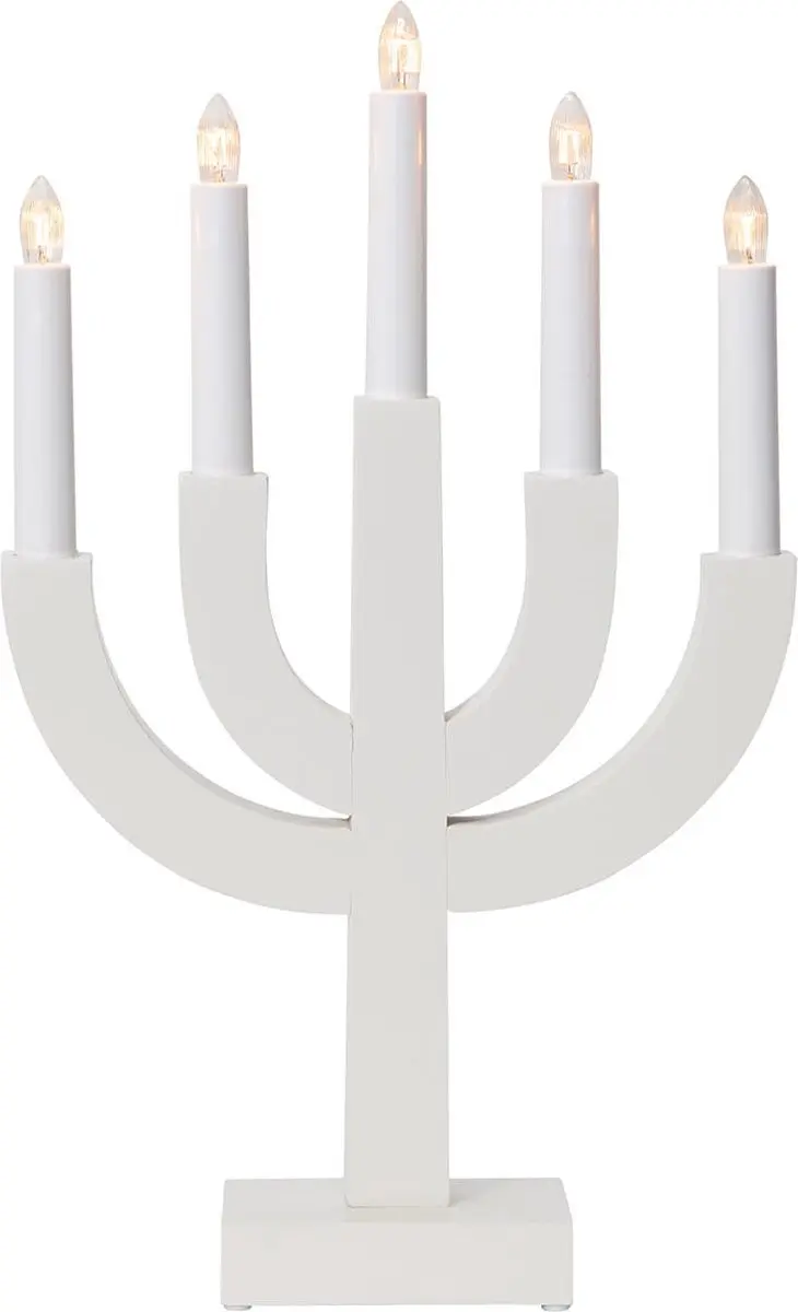 Star Trading Witte kandelaar 'Selma' van gelakt grenenhout, 5-lichts, E10-lamp,