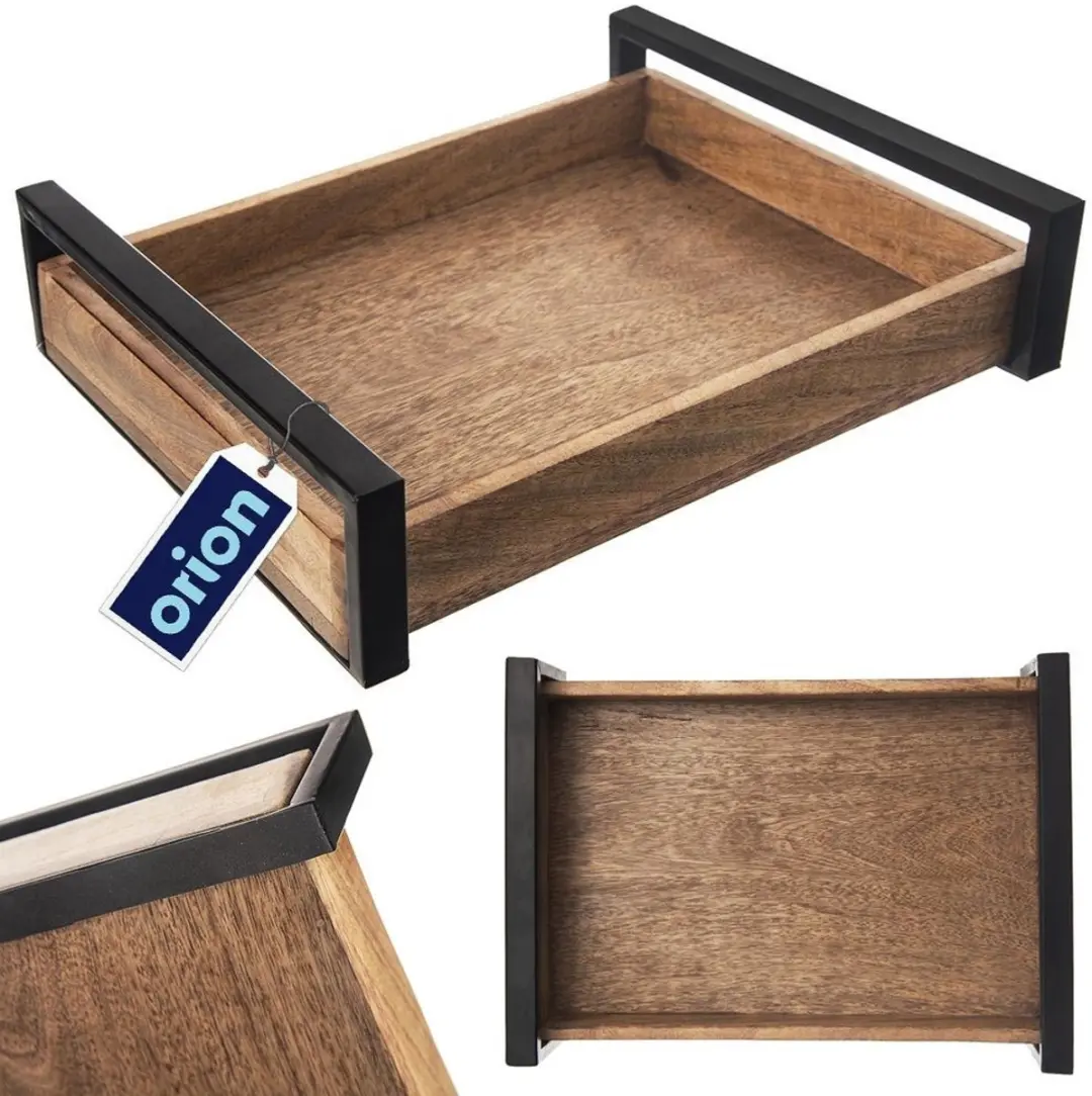 Orion Mangohout dienblad 35,5x27cm - metalen handvatten - afbeelding 3 van 5