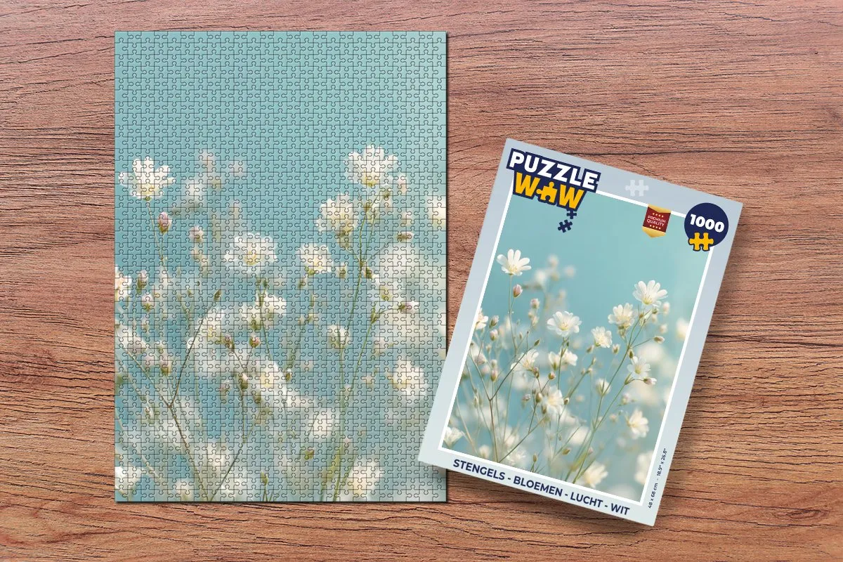 PuzzleWow Legpuzzel 1000 Stukjes - Stengels Bloemen Wit
