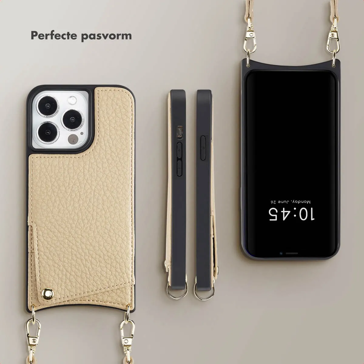 Selencia Hoesje iPhone 13 Pro Beige - 2 Pasjes - afbeelding 6 van 6