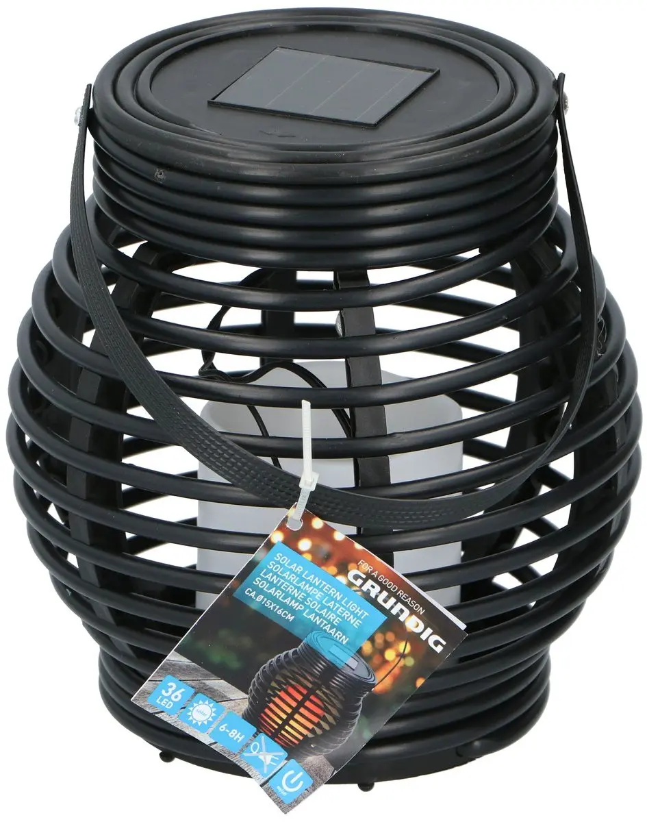 Grundig Solar Lantaarn Vlam-effect 36 LED - Zwart - afbeelding 4 van 6