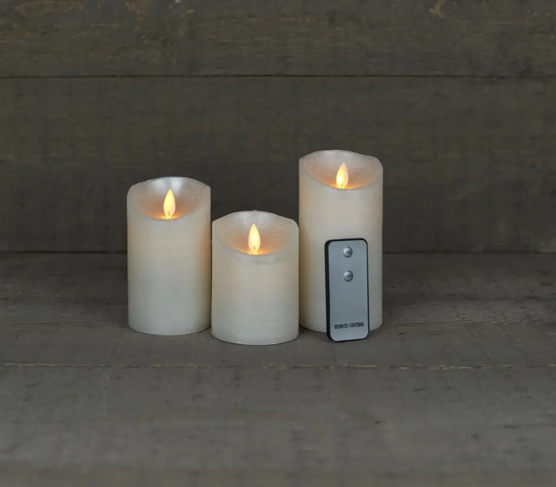 Anna's Collection Rustieke LED Kaarsen - 3 Stuks - Parelkleurig - afbeelding 4 van 5