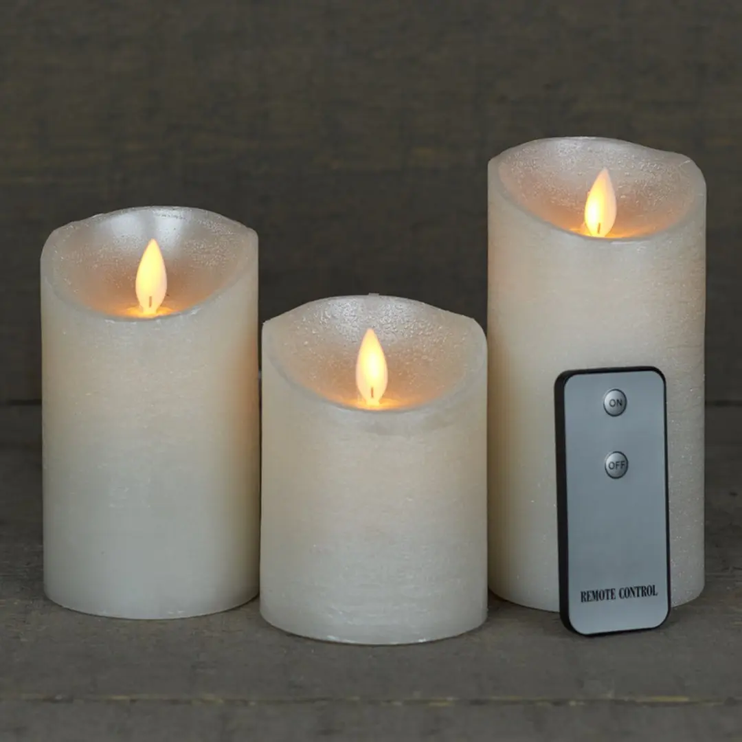 Anna's Collection Rustieke LED Kaarsen - 3 Stuks - Parelkleurig - afbeelding 2 van 5