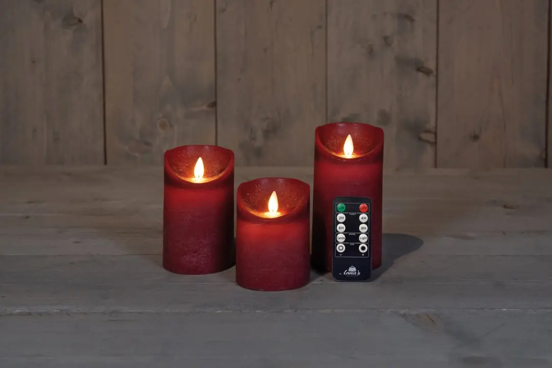 Anna's Collection LED Kaarsen Bordeaux - 3 Stuks - afbeelding 4 van 6