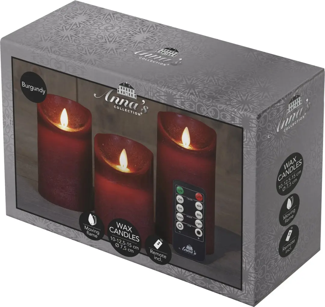 Anna's Collection LED Kaarsen Bordeaux - 3 Stuks - afbeelding 5 van 6