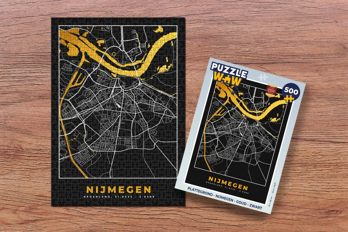 PuzzleWow Nijmegen Legpuzzel 500 Stuks - Goud/Zwart