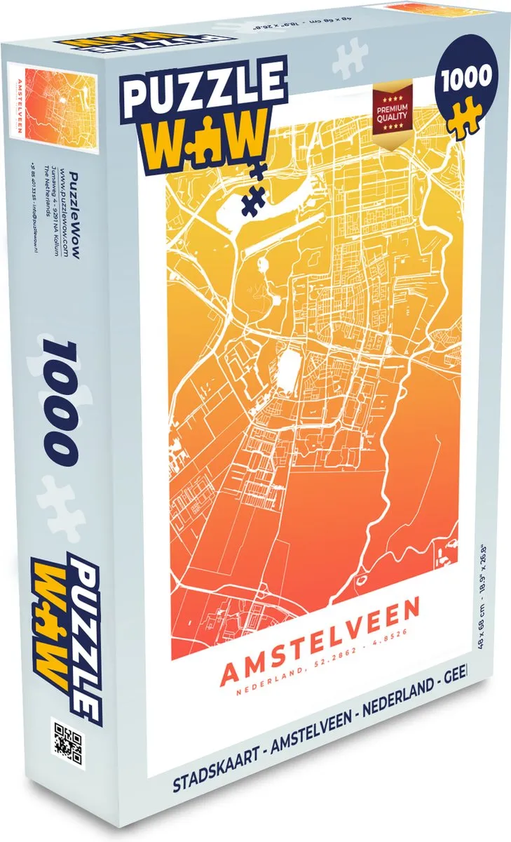 PuzzleWow Stadskaart Amstelveen Legpuzzel 1000 Stuks