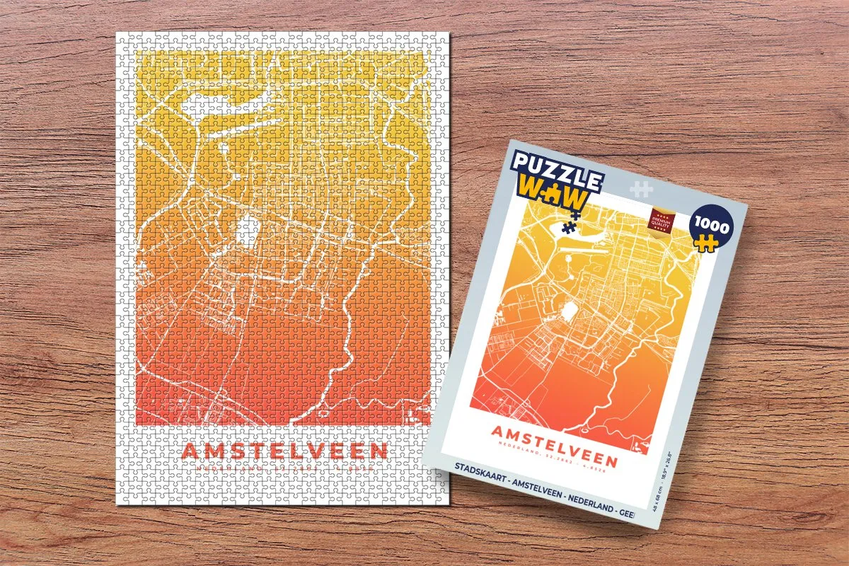 PuzzleWow Stadskaart Amstelveen Legpuzzel 1000 Stuks - Multicolor