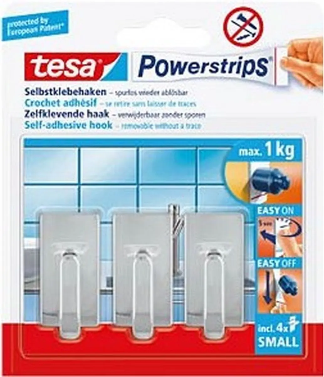 6x Tesa Powerstrips chroom haken small