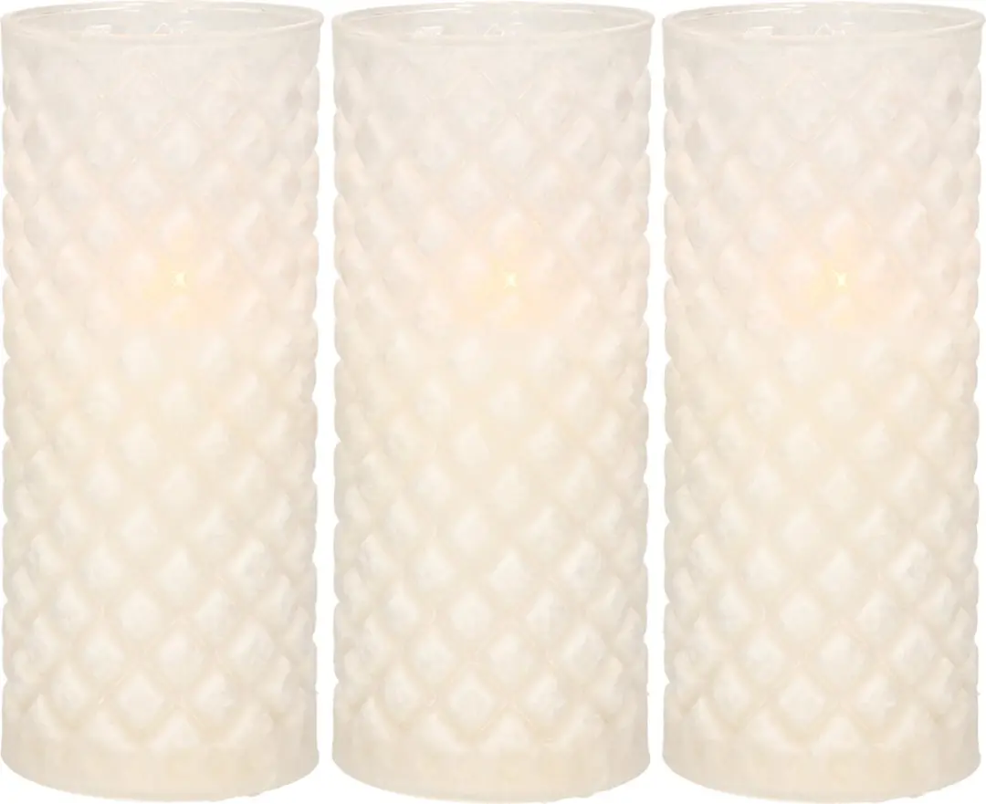 3x stuks luxe led kaarsen in glas D7,5 x H17,5 cm
