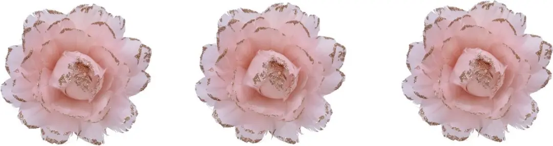 4x stuks decoratie bloemen lichtroze met veertjes op clip 11 cm