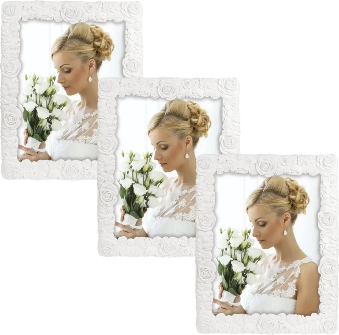 3x stuks kunststof fotolijst wit met bloemen motief geschikt voor een foto van 1