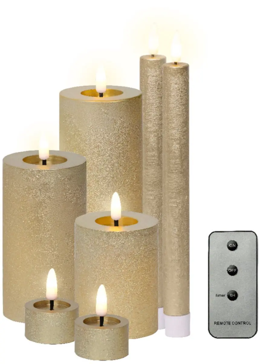 Lumineo LED kaarsen set - goud - 7x st - afstandsbediening - dinerkaarsen - stompkaarsen - theelichten - kaarsenset