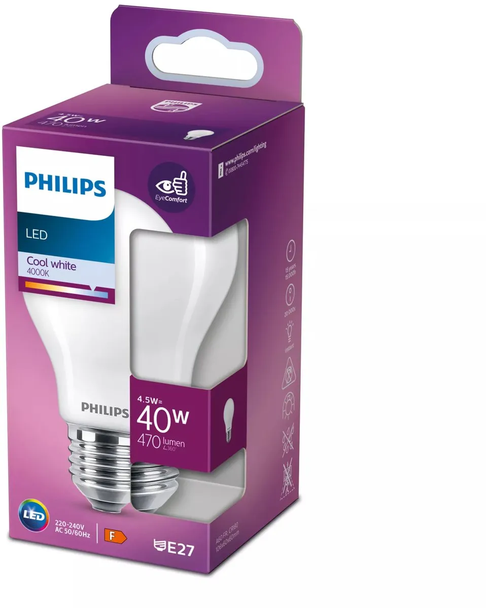 Philips LED E27 Koelwit 4.5W Mat - 4000K
