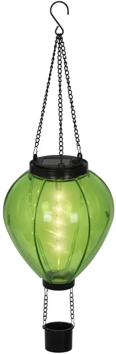 Lumineo solar luchtballon lantaarn - groen - H26 x D14 cm - kunststof - vlam effect - tuinverlichting