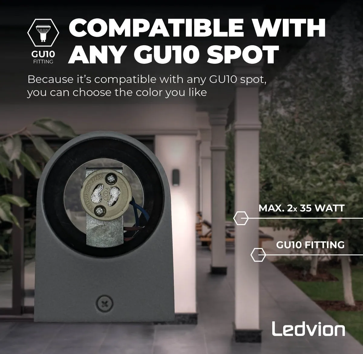 LEDVION Wandlamp Dimbaar 2x0.5W 2700K Antraciet - IP54