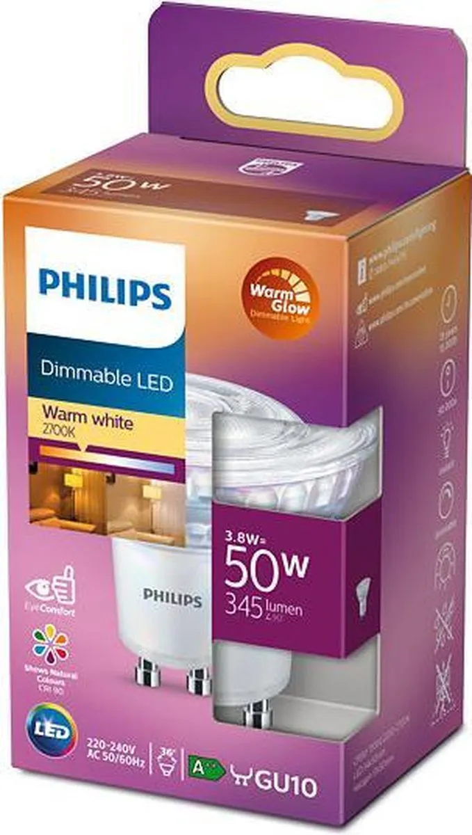 Philips LED GU10 3.8W WarmGlow 36° - 24 Stuks