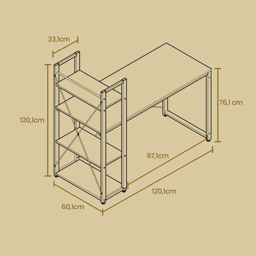 Songmics Pimo Bureau 120x56x120cm Bruin-zwart - afbeelding 4 van 5