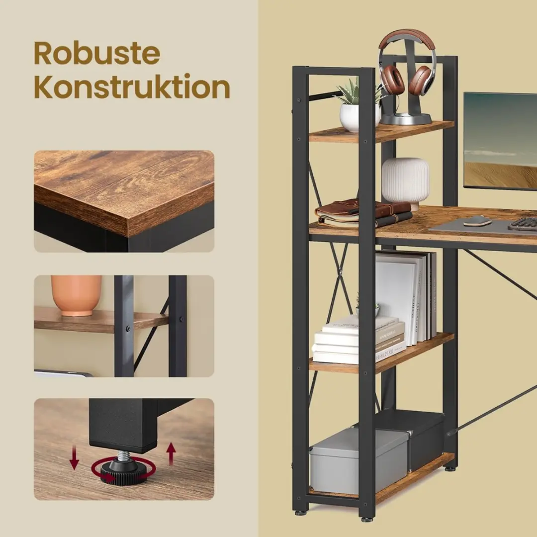 Songmics Pimo Bureau 120x56x120cm Bruin-zwart - afbeelding 5 van 5