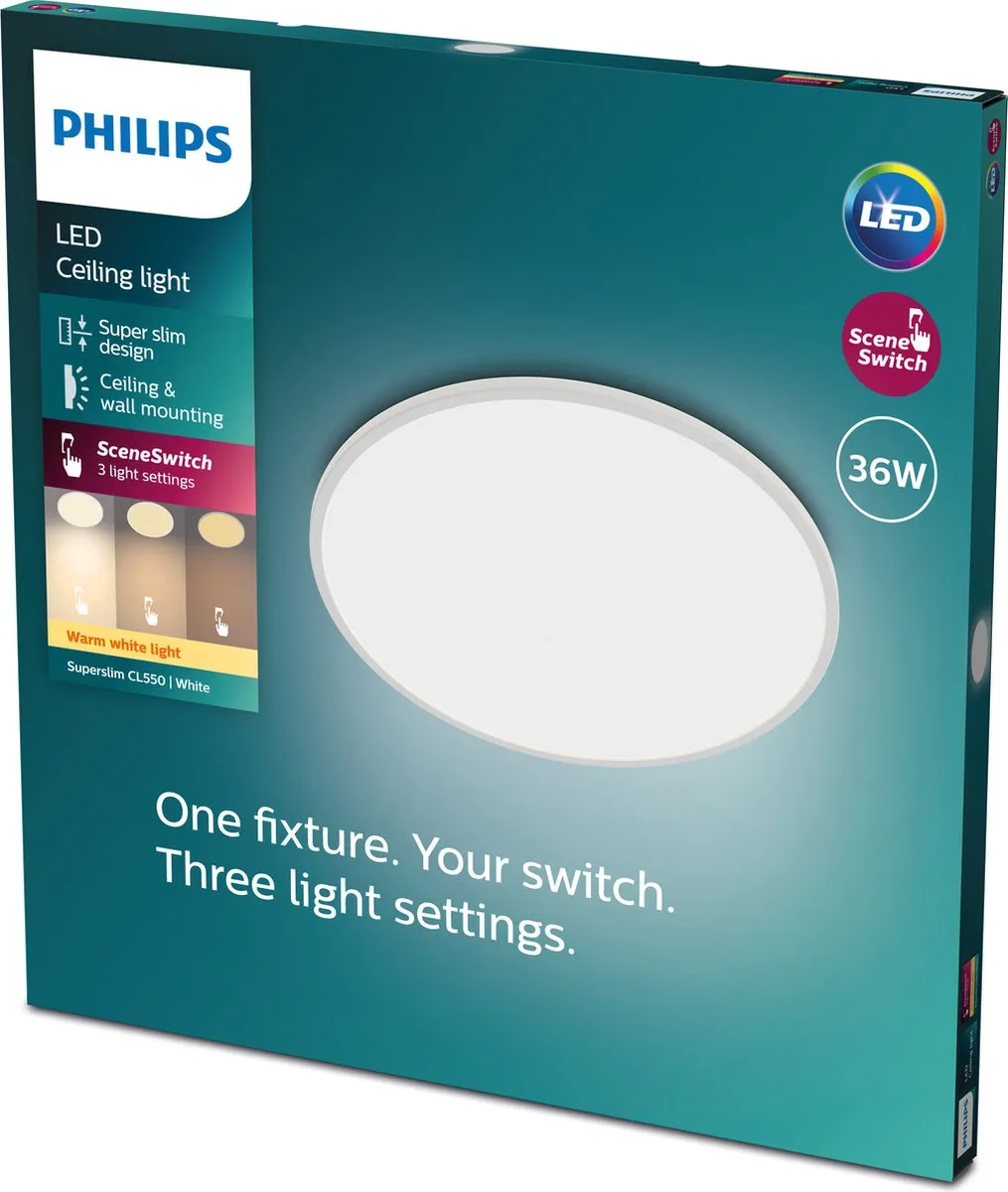 Philips SuperSlim Plafondlamp 36W - 55cm - Warmwit