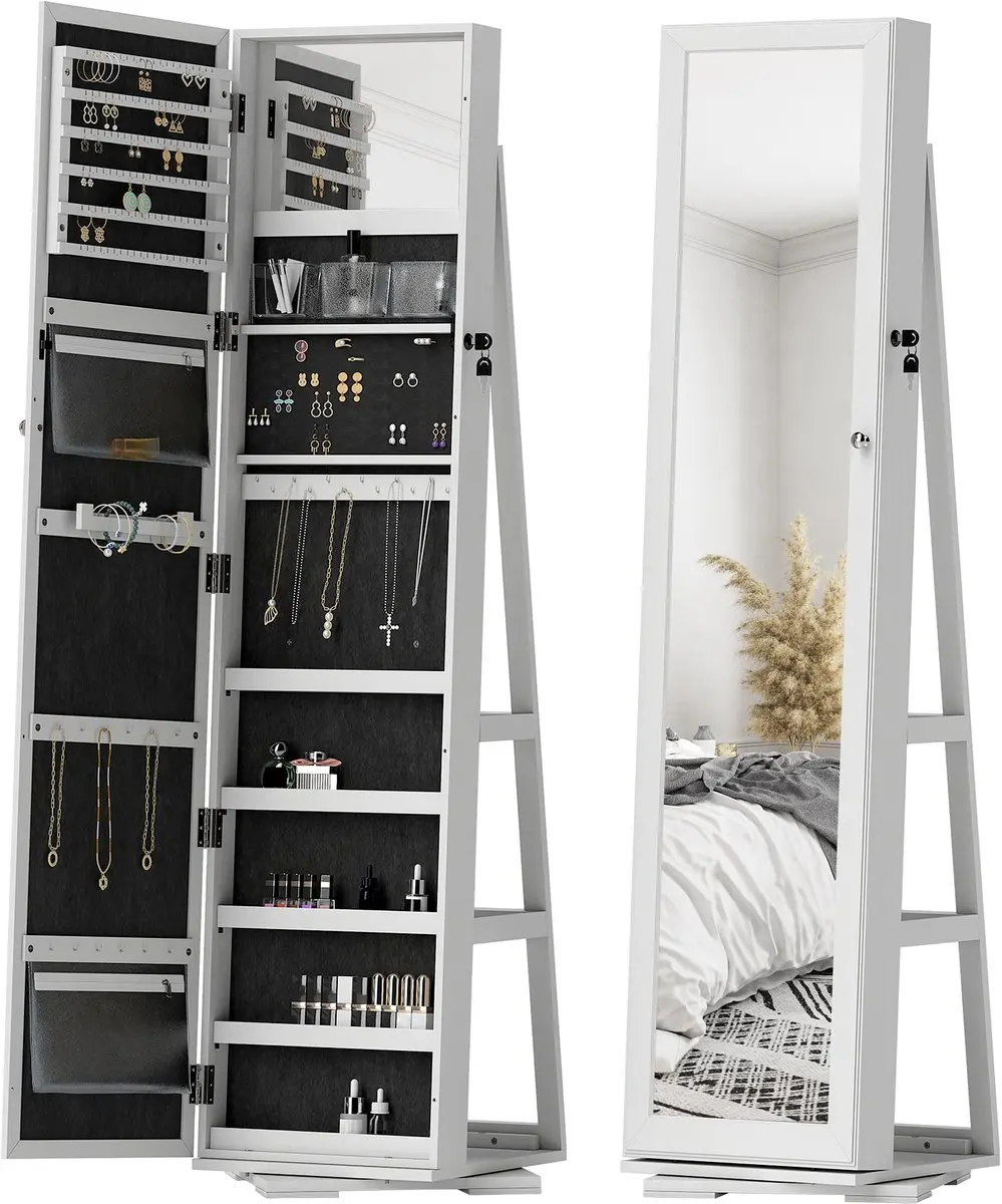 HOMCOM-Staande sieradenkast-MDF-38x38x160cm-Wit