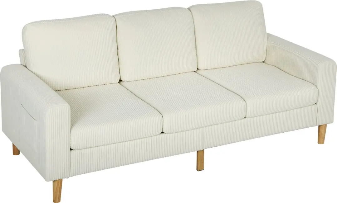 HOMCOM-3-zitsbank-192x80x84,5cm-Corduroy (100% polyester)-Beige