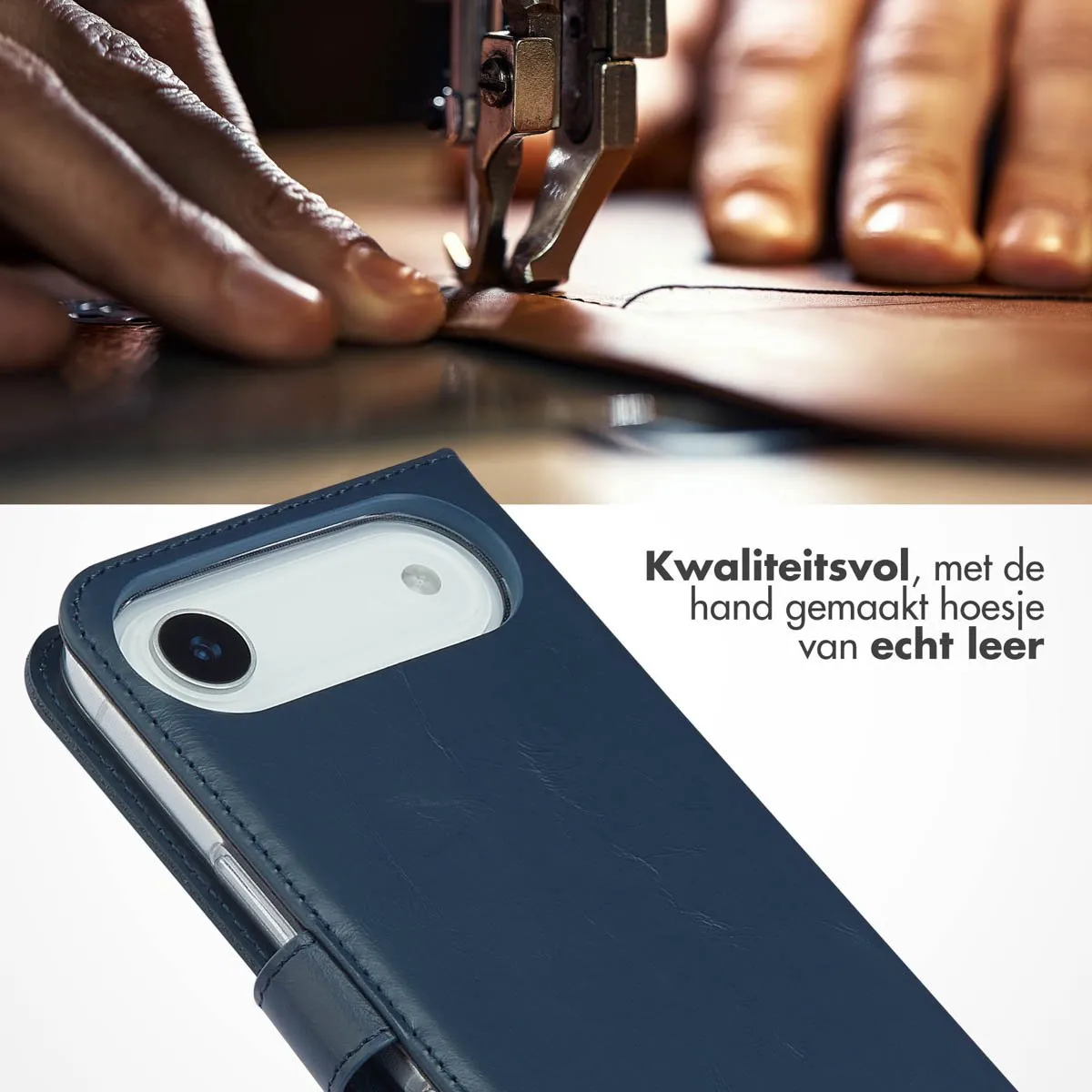 Selencia Hoesje iPhone 17 Air Bookcase - Blauw - 3 Pasjes