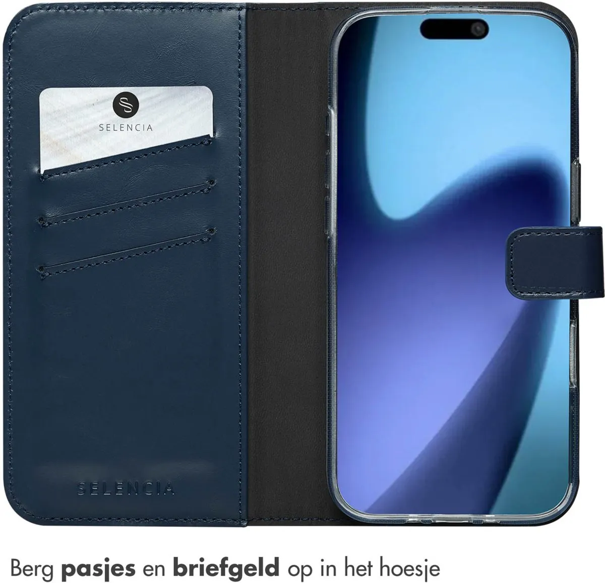 Selencia Hoesje iPhone 17 Air Bookcase - Blauw - 3 Pasjes