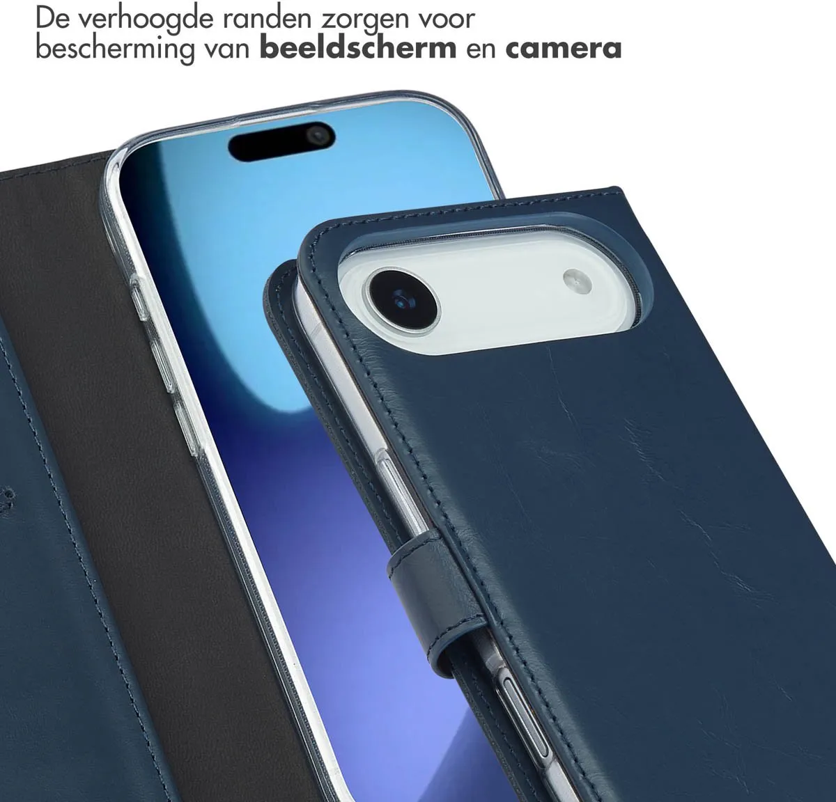 Selencia Hoesje iPhone 17 Air Bookcase - Blauw - 3 Pasjes