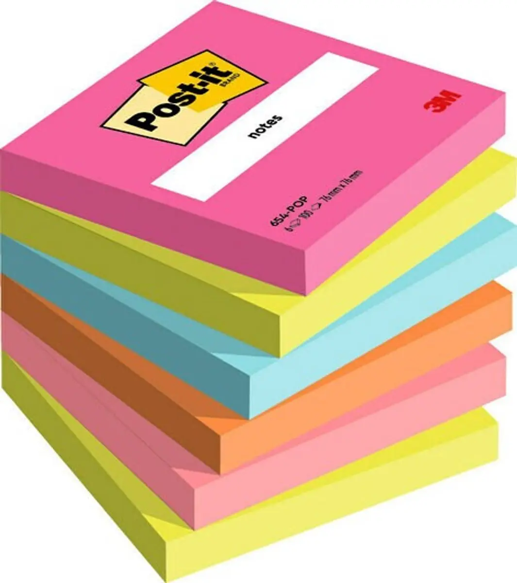 3M 654-6-POP zelfklevend notitiepapier Vierkant Meerkleurig 100 vel Zelfplakkend
