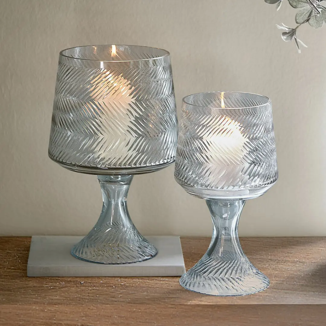 Loberon Lynettes Windlichtset - 2 Stuks Ø18cm Heldere Glas - afbeelding 2 van 3