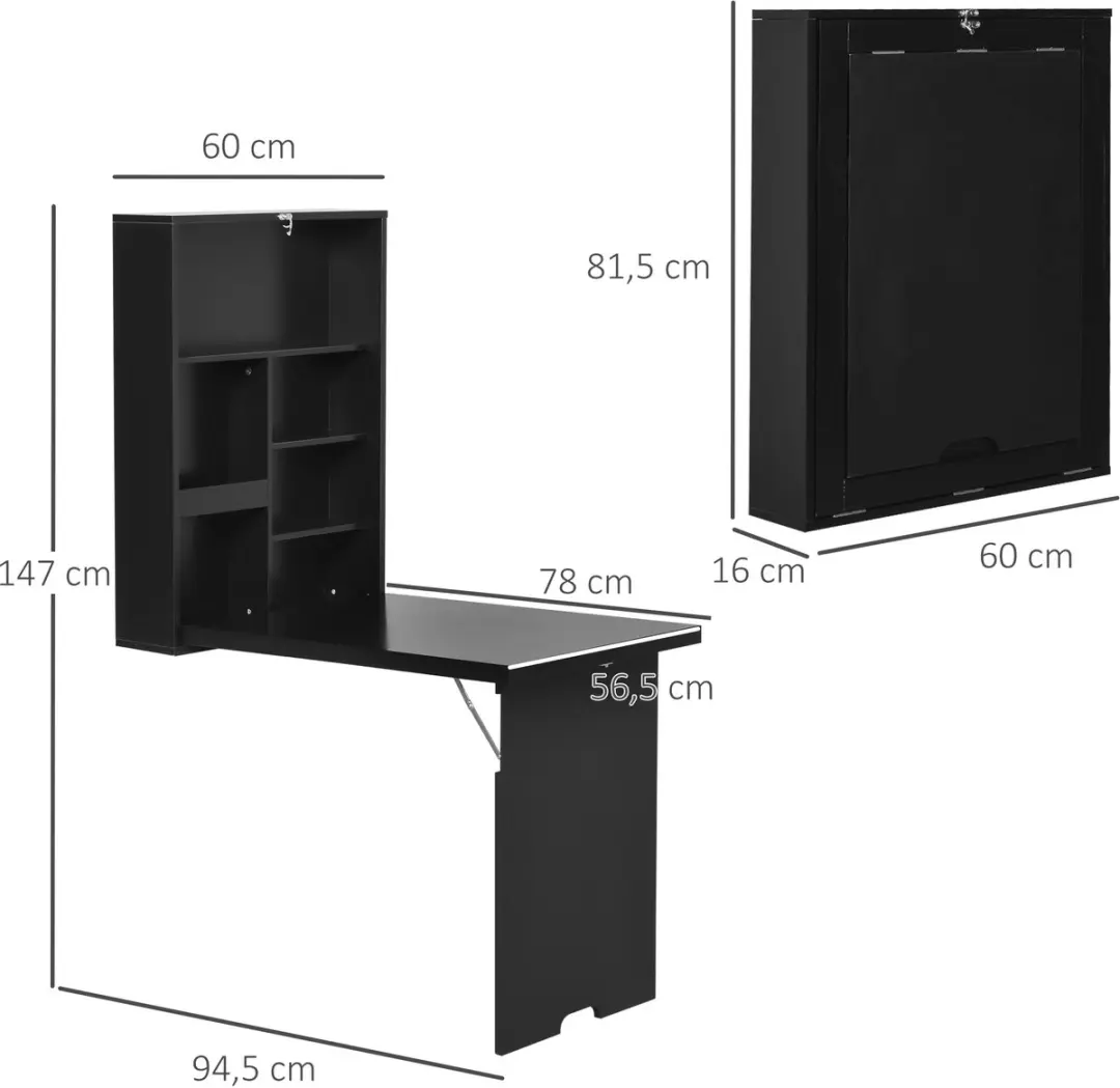 Homcom Wandtafel MDF 60x94,5x147cm Zwart - afbeelding 5 van 6