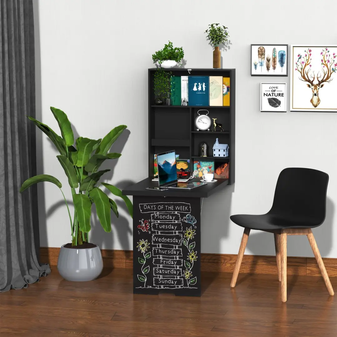 Homcom Wandtafel MDF 60x94,5x147cm Zwart - afbeelding 2 van 6