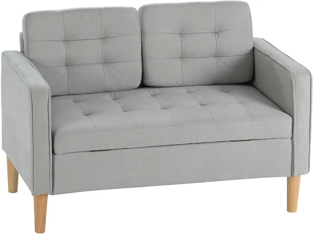 HOMCOM-2 Sitzer Sofa-Samt, Gummiholz-117B x 62T x 78H cm-Hellgrau
